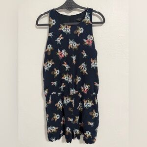 LOFT Navy Floral Sleeveless Romper Medium Elastic Waist Pockets